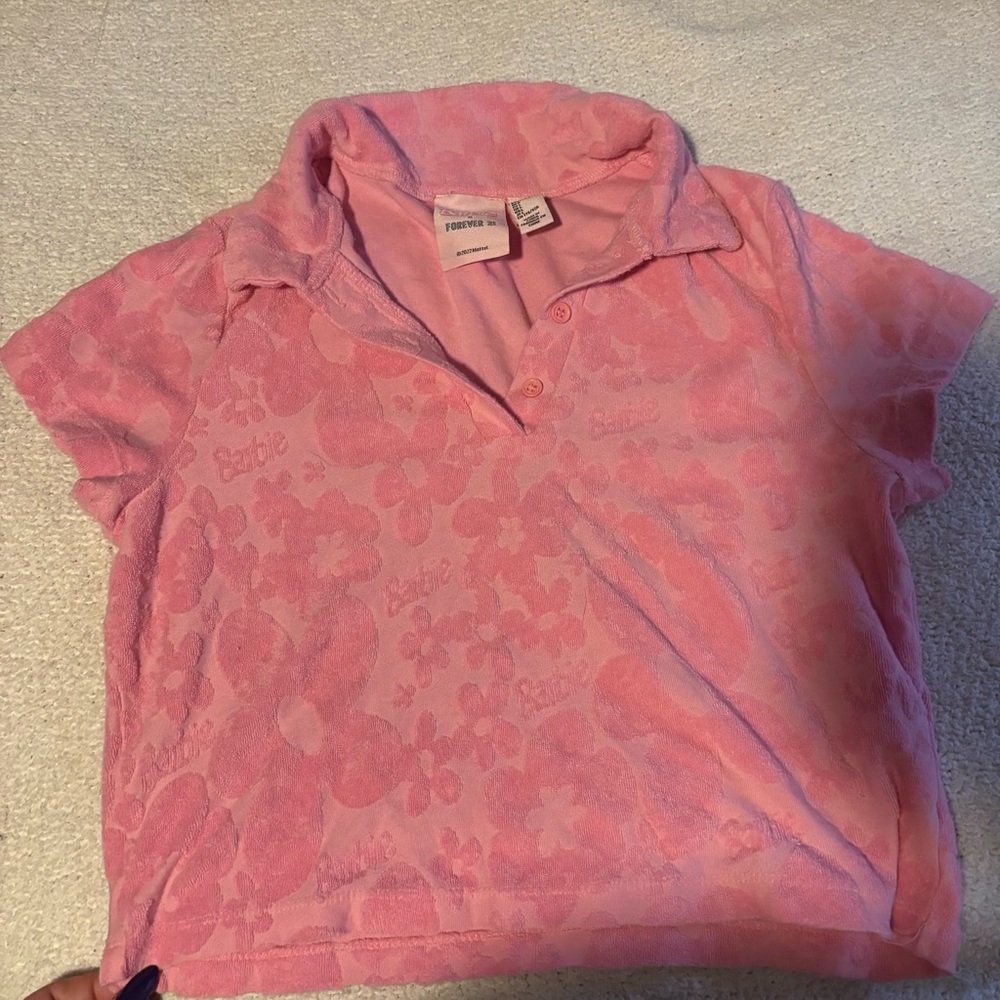 Forever 21 Pink Collared Barbie Terry Cloth Top